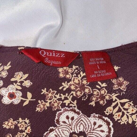 Quizz Bazaar flowy floral boho burgundy top SZ L lace detailing - Picture 10 of 10
